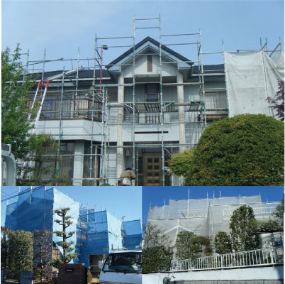 1日目足場の組立・飛散防止ネット